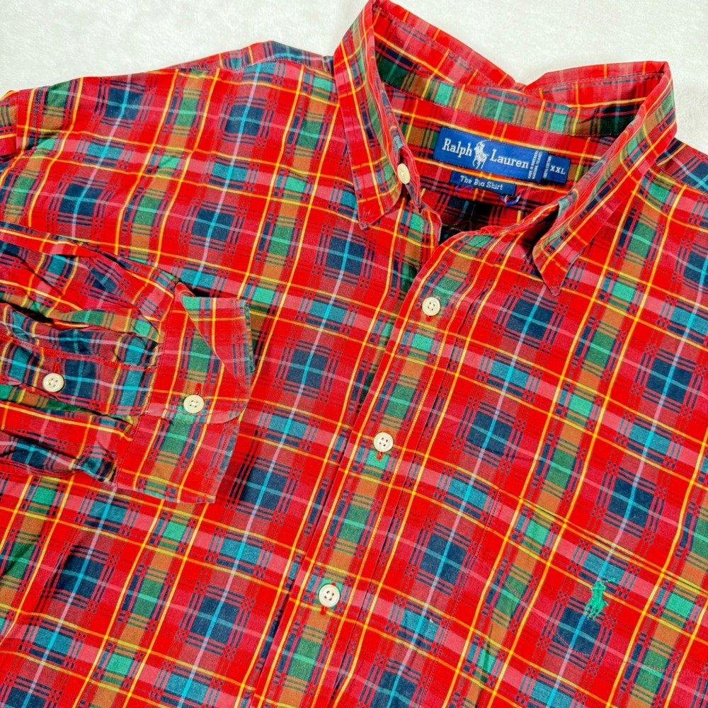 Ralph Lauren Men's Red Plaid Button Down Shirt XXL The Big Shirt Holiday